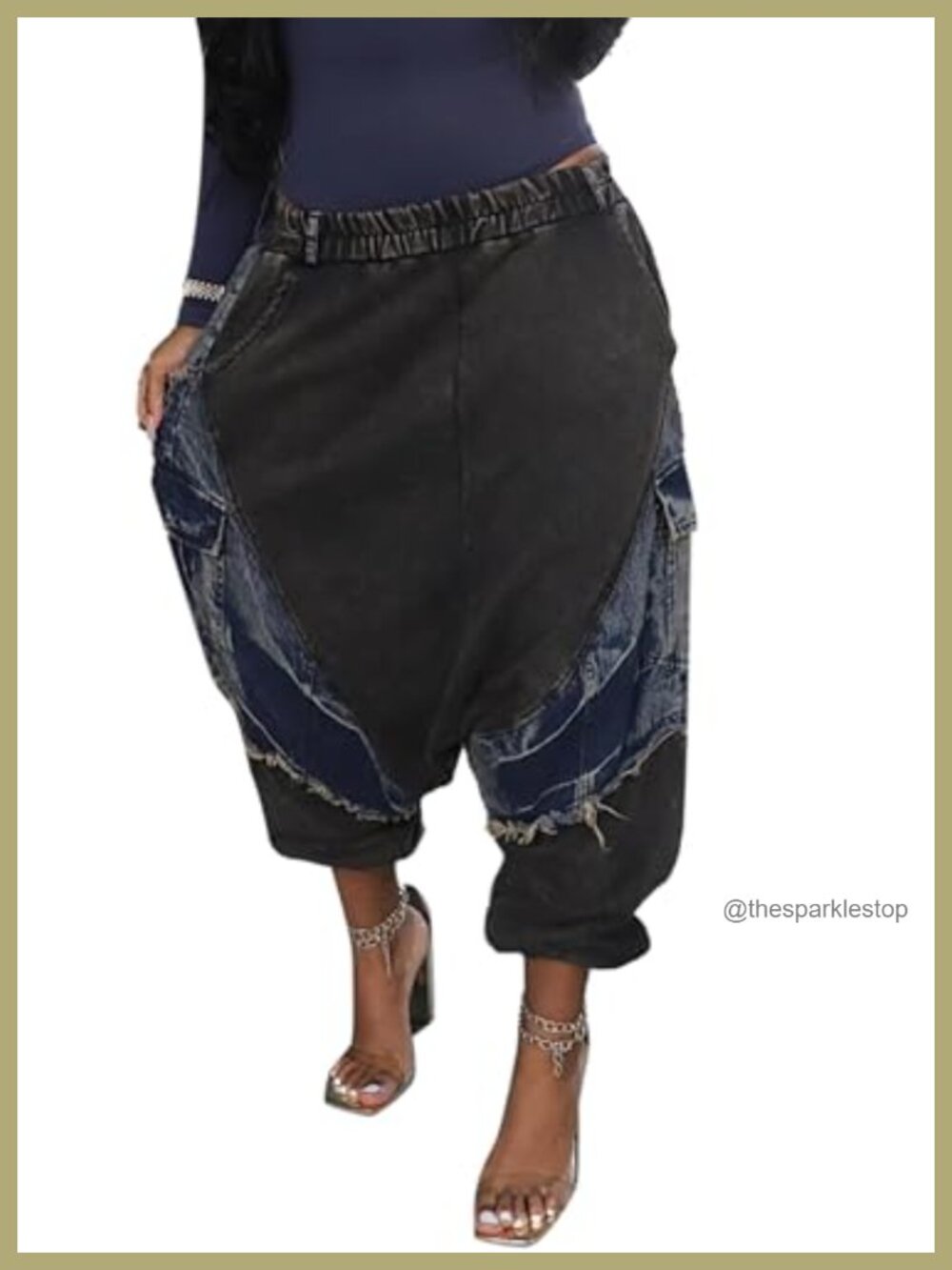 Women's Harem Jeans Baggy Cargo Hippie Patchwork Wide Leg Trousers